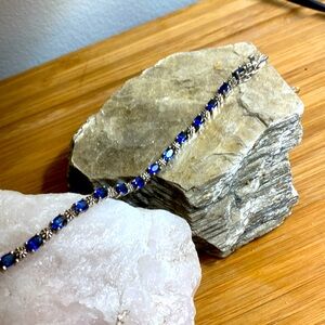 Beautiful solid 935 Silver, 3.80 CT Sapphire&CZ Fine Tennis Bracelet
